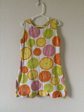 Girls' Citrus Print Sleeveless Dress - White with Orange, Yellow, Green, Pink
